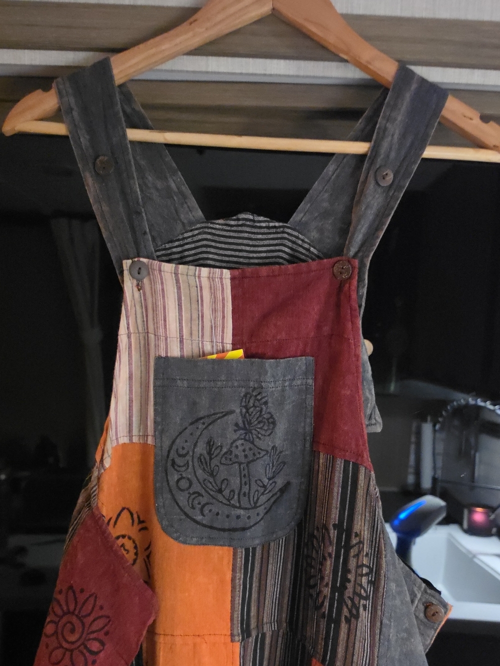 🍄NWT, BOHEMIAN PATCH OVERALLS BY " RISING INTERNATIONAL" 🍂 - Picture 10 of 17
